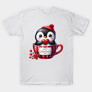 Valentine Penguin In Tea Cup T-Shirt